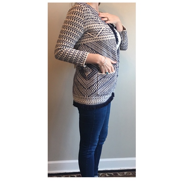 Lucky Brand Woven Open Front Fringe Cardigan - Picture 7 of 8